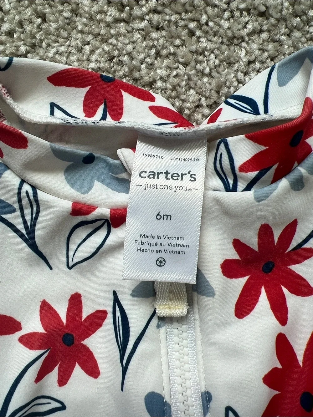 Carter's White Long Sleeve Swimsuit with Red & Navy Floral Print